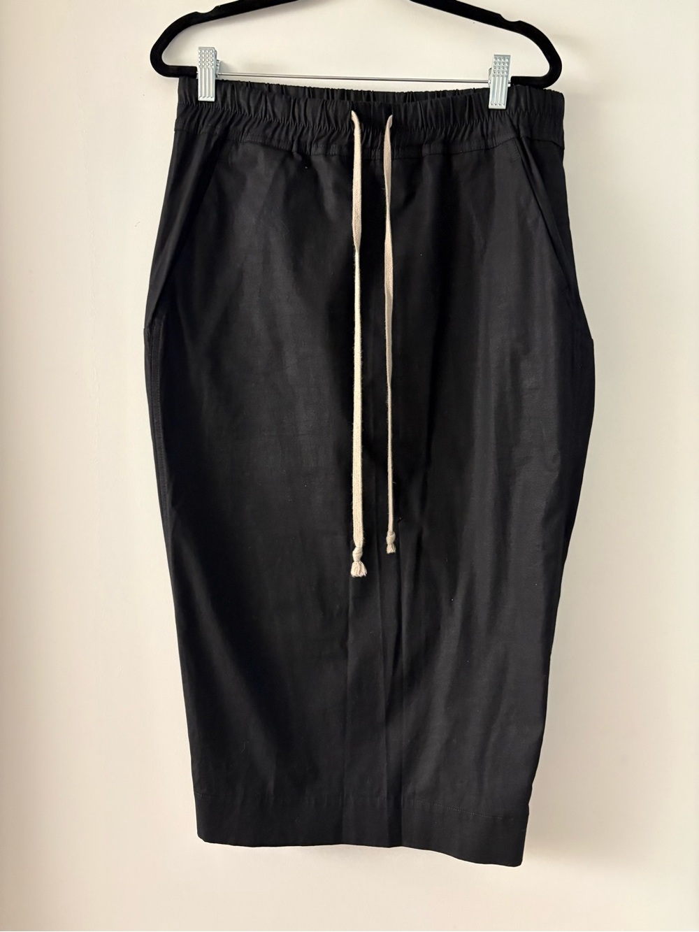 Rick Owens Black Pencil Midi Skirt with Drawstring